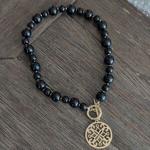 Zenzii Black Beaded Necklace with Gold Charm